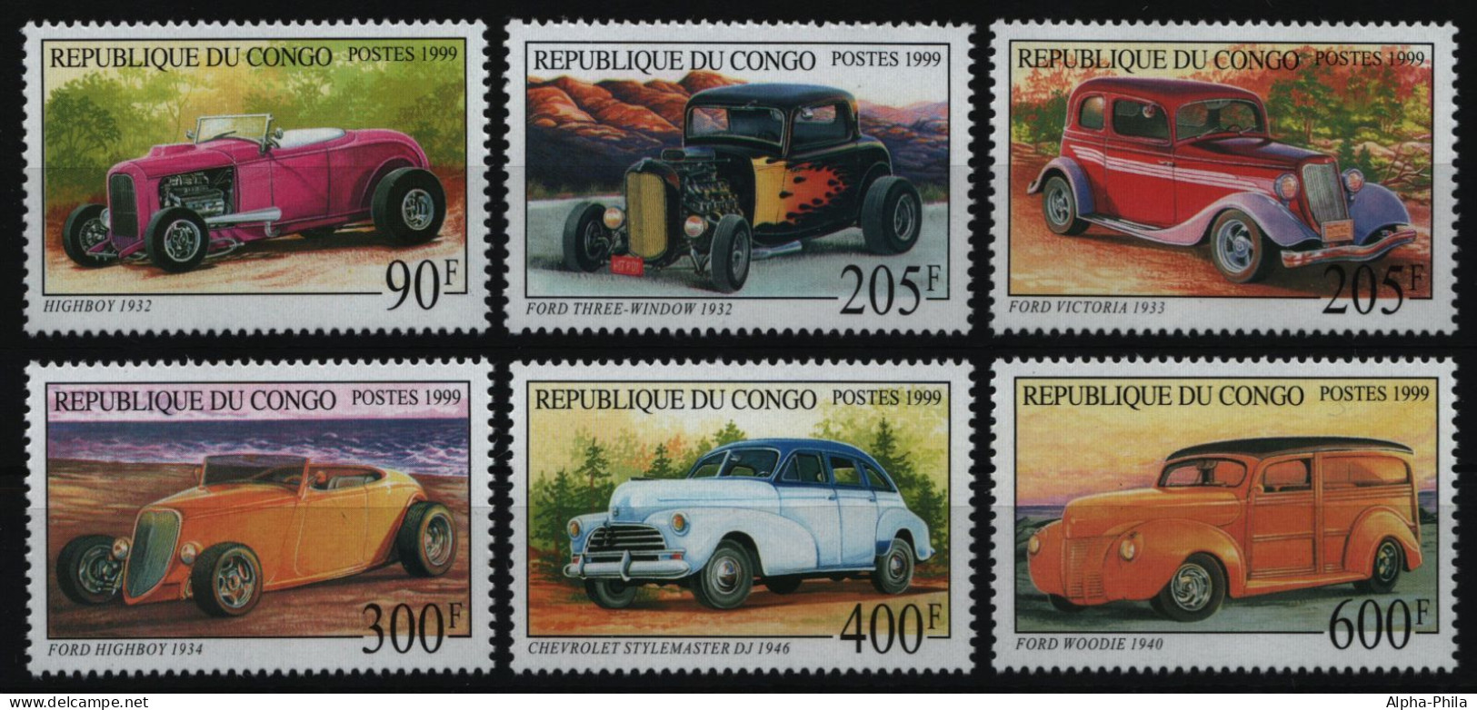 Kongo-Brazzaville 1999 - Mi-Nr. 1656-1661 ** - MNH - Autos / Cars - Mint/hinged
