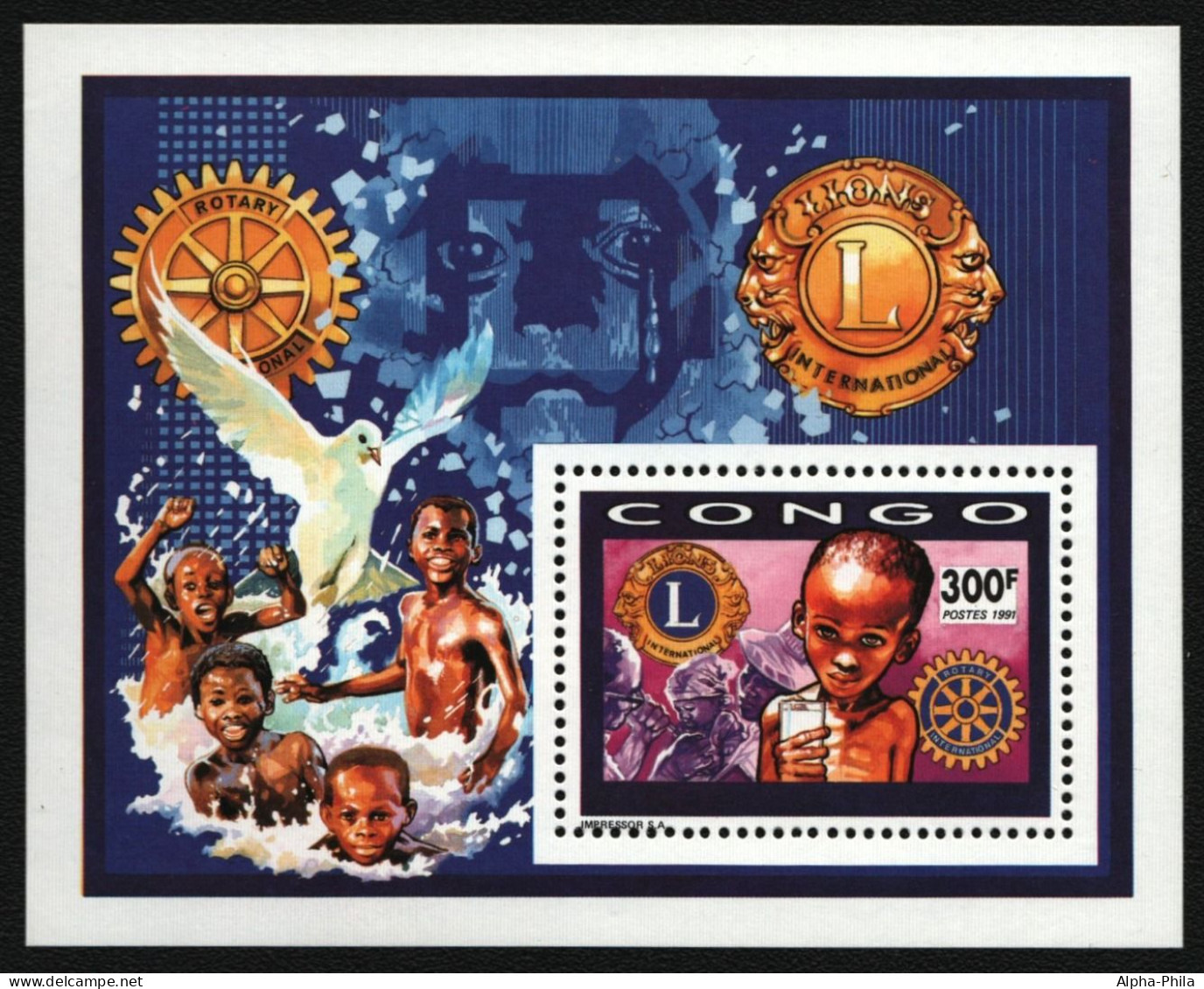 Kongo-Brazzaville 1991 - Mi-Nr. Block 81 A ** - MNH - Rotary & Lions - Nuovi