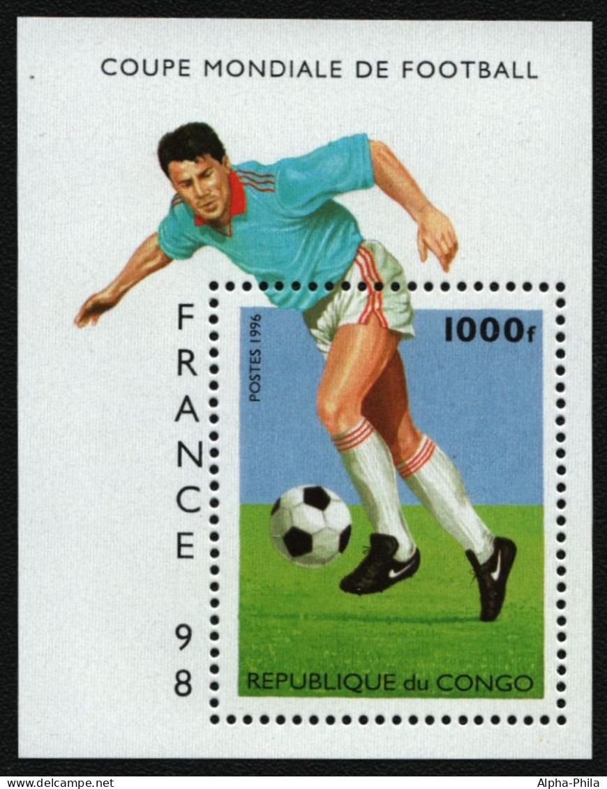 Kongo-Brazzaville 1996 - Mi-Nr. Block 128 ** - MNH - Fußball / Soccer - Mint/hinged