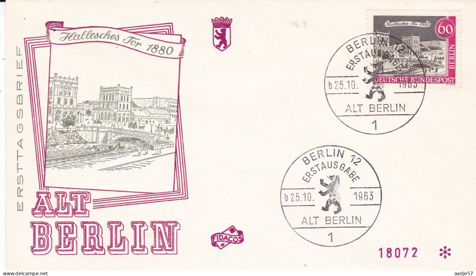 Germany Berlin ALT BERLIN 60 PFG.FDC Hallesches Tor 25-10-1963 - 1948-1970