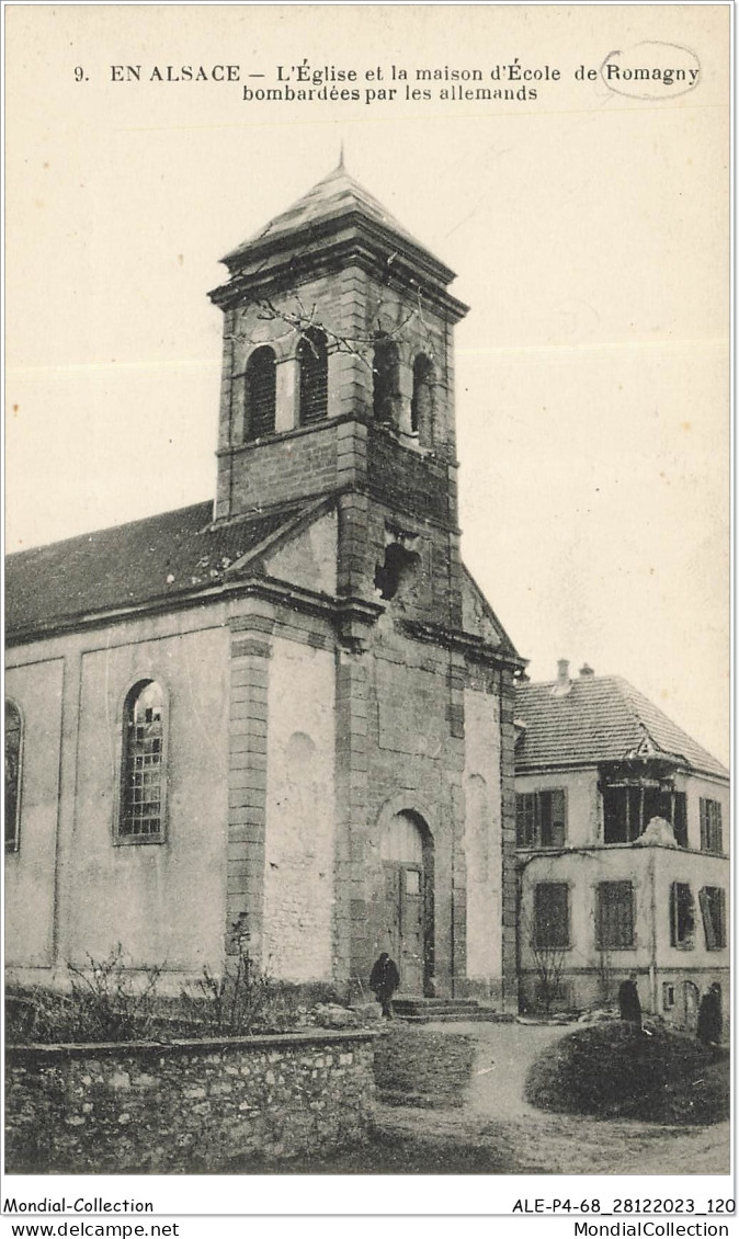 ALE1P4-68-0361 - En Alsace - L'église Et La Maison D'école De - ROMAGNY - Bombardées Par Les Allemands - Altkirch