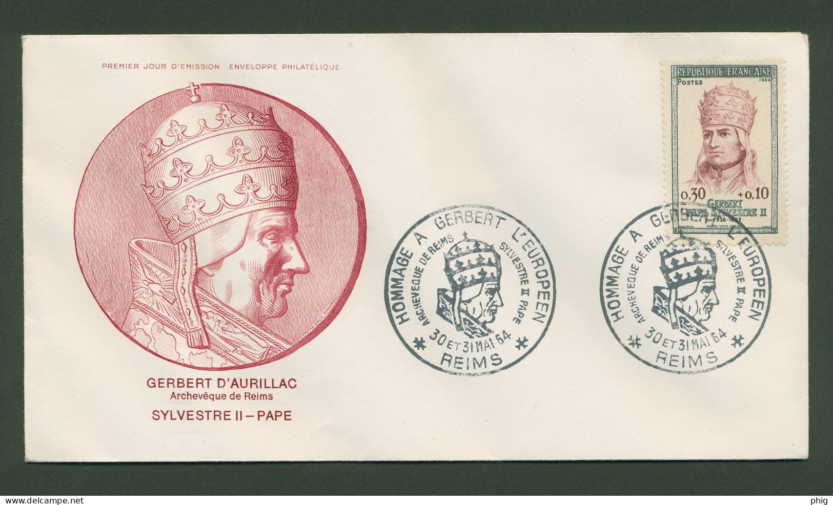 FR -  ENVELOPPE FDC 1ER JOUR  - TIMBRE N°1421 DE 1964 " GERBERT D'AURILLAC PAPE SYLVESTRE II "  - ETAT** - 1960-1969