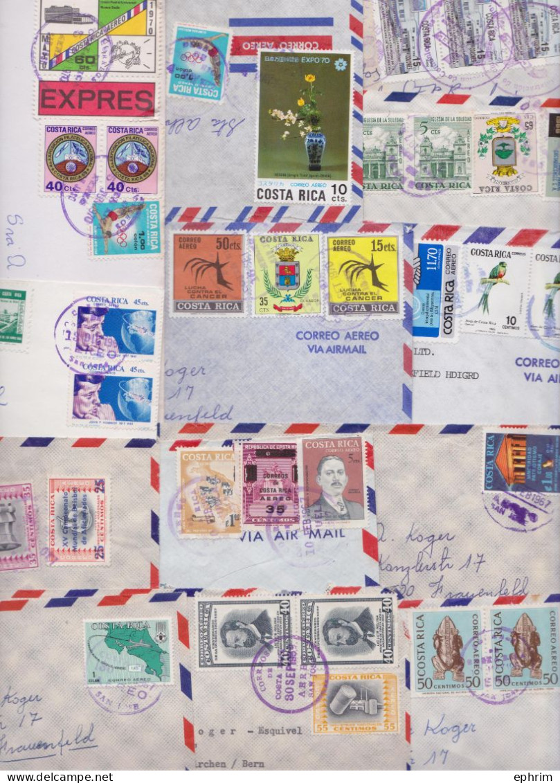 COSTA RICA Lot de 157 Enveloppes Timbrées Anciennes et Modernes Stamps Air Mail Covers Postal History Correo Aereo Sello