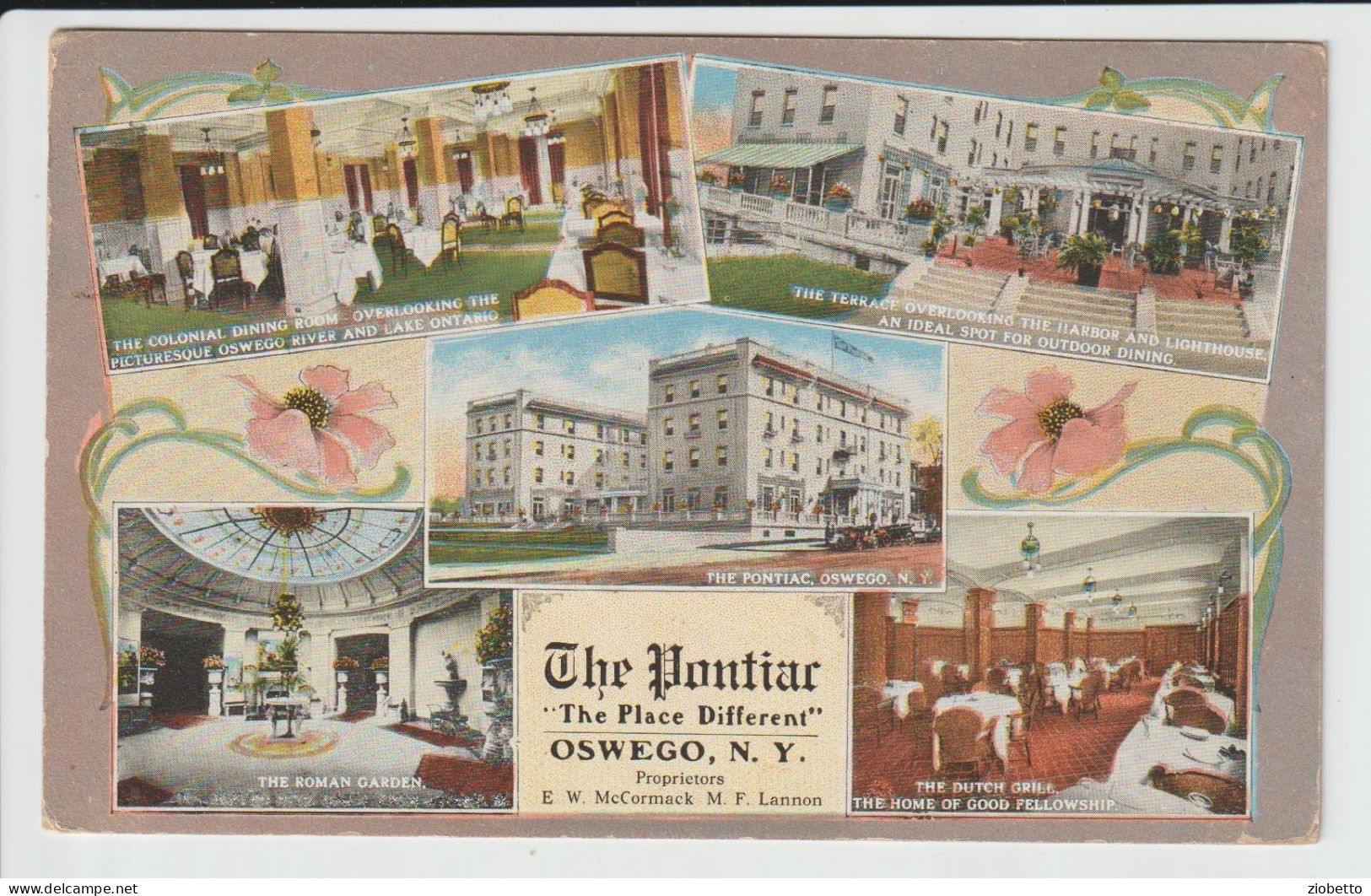ANTICA CARTOLINA DI HOTEL PONTIAC - OSWEGO - NEW YORK - 1922 - FORMATO PICCOLO - Cafés, Hôtels & Restaurants