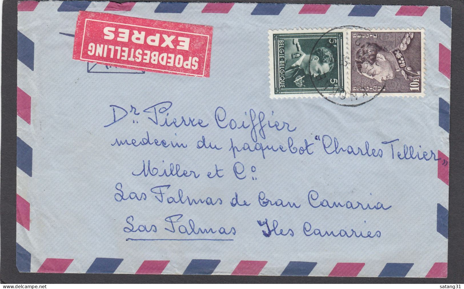 LETTRE PAR EXPRESS DE KNOKKE POUR LAS PALMAS,1958. - Briefe U. Dokumente