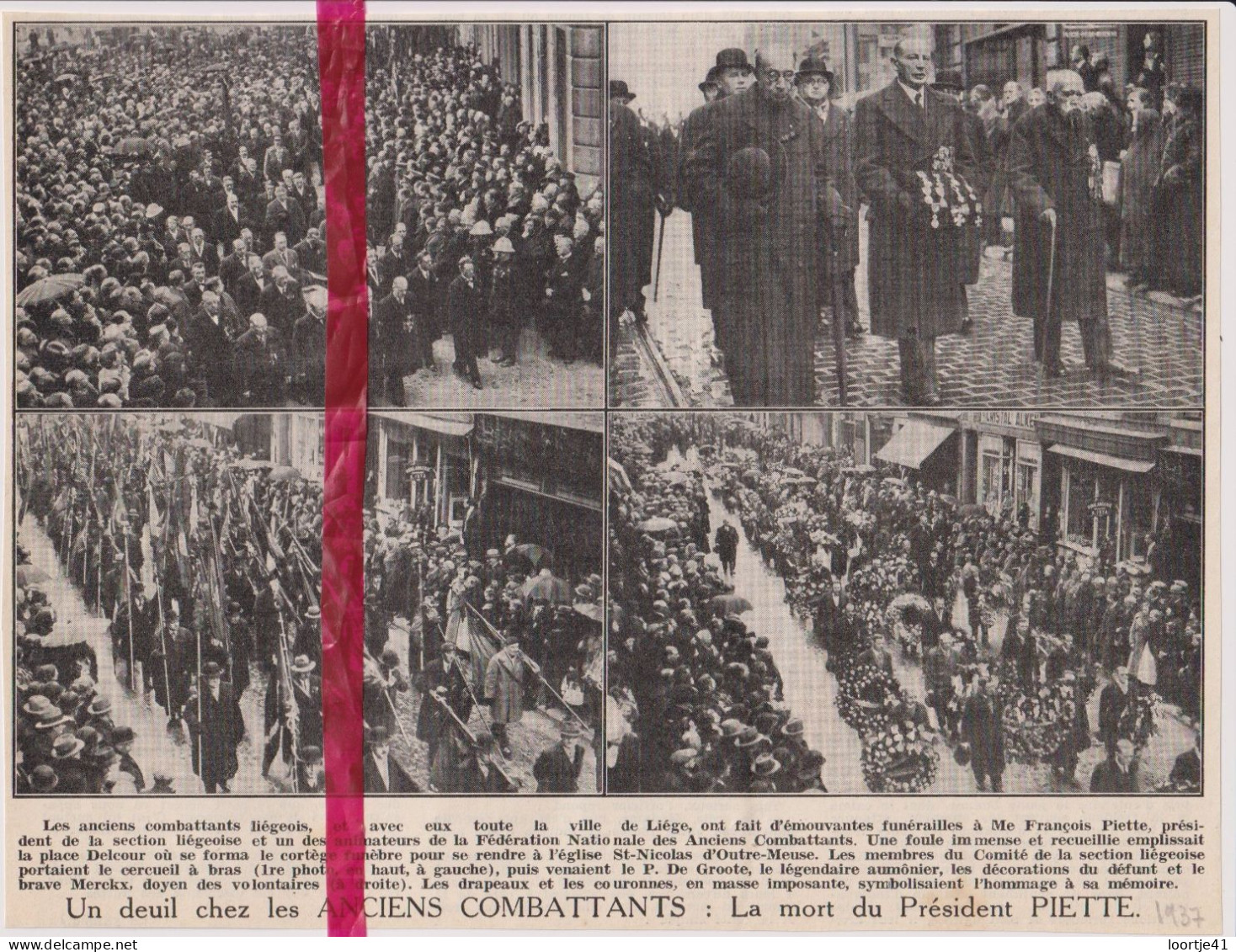 Liège - Funérailles Du Président Anciens Combattants François Piette - Orig. Knipsel Coupure Tijdschrift Magazine - 1937 - Unclassified