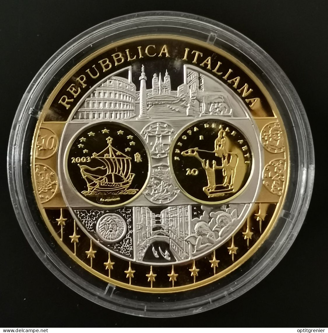 MEDAILLE ARGENT 999 20g 40mm ITALIE / PREMIERE FRAPPE EURO / Ornement En Or - Other & Unclassified