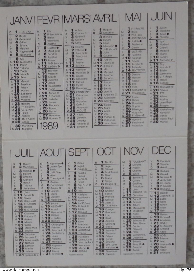 Petit Calendrier Poche 1989 Aquarelle Alain Renoux -mercerie Boulevard De La Fresnellerie Le Mans Sarthe - Petit Format : 1981-90