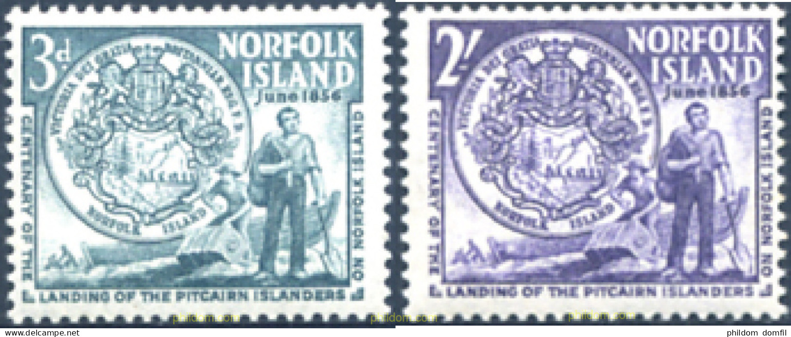 247843 MNH NORFOLK 1956 CENTENARIO DE LA LLEGADA DE LOS COLONOS DE LA ISLA DE PITCAIN - Norfolk Eiland