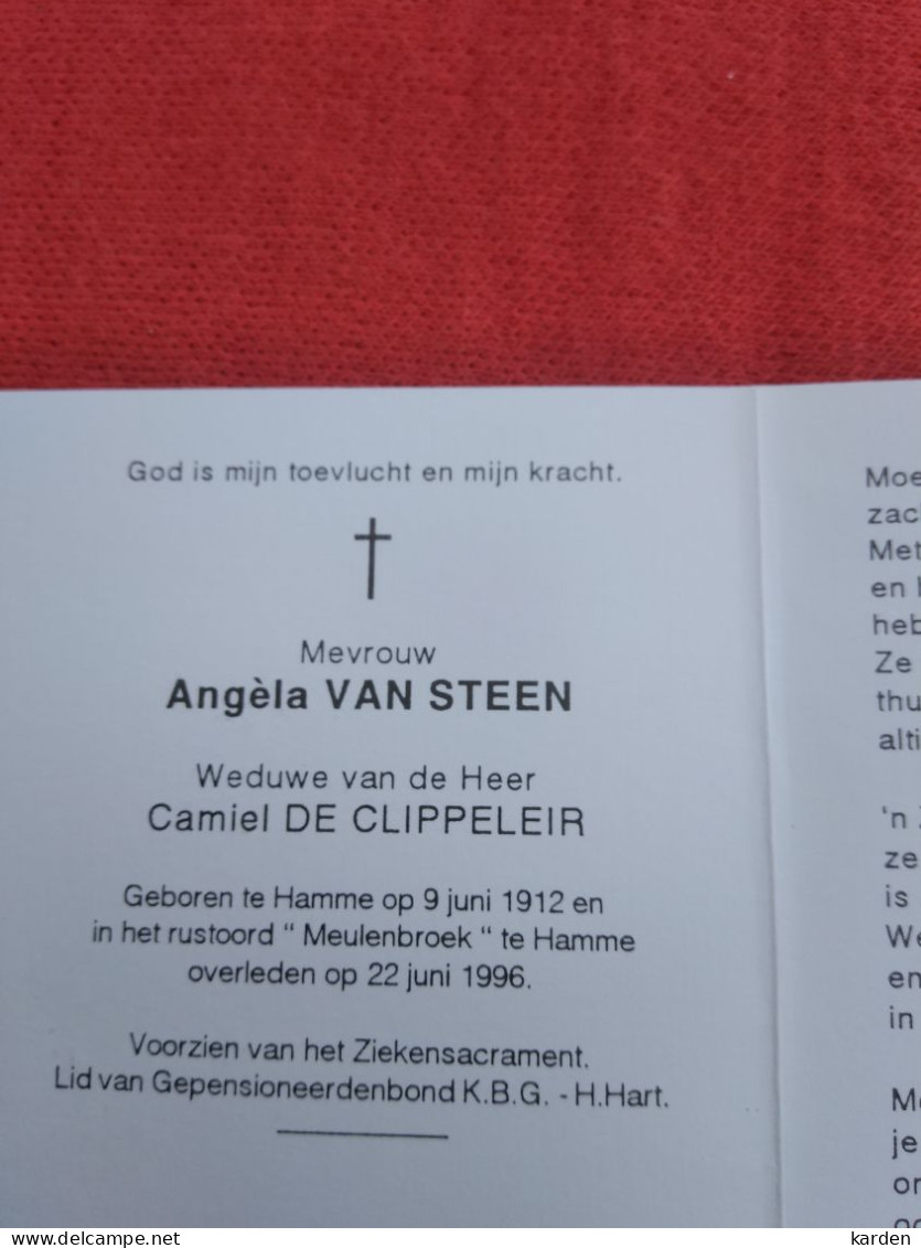 Doodsprentje Angèle Van Steen / Hamme 9/6/1912 - 22/6/1996 ( Camiel De Clippeleir ) - Religion & Esotérisme