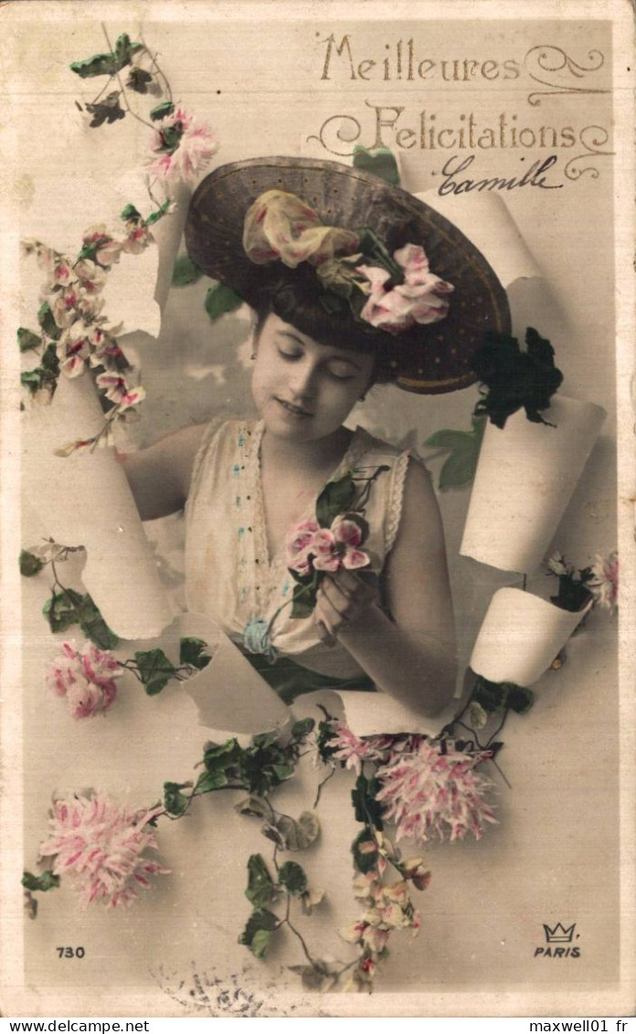 O6 - Carte Postale Fantaisie - Femme - Fleurs - Meilleures Félicitations - Donne