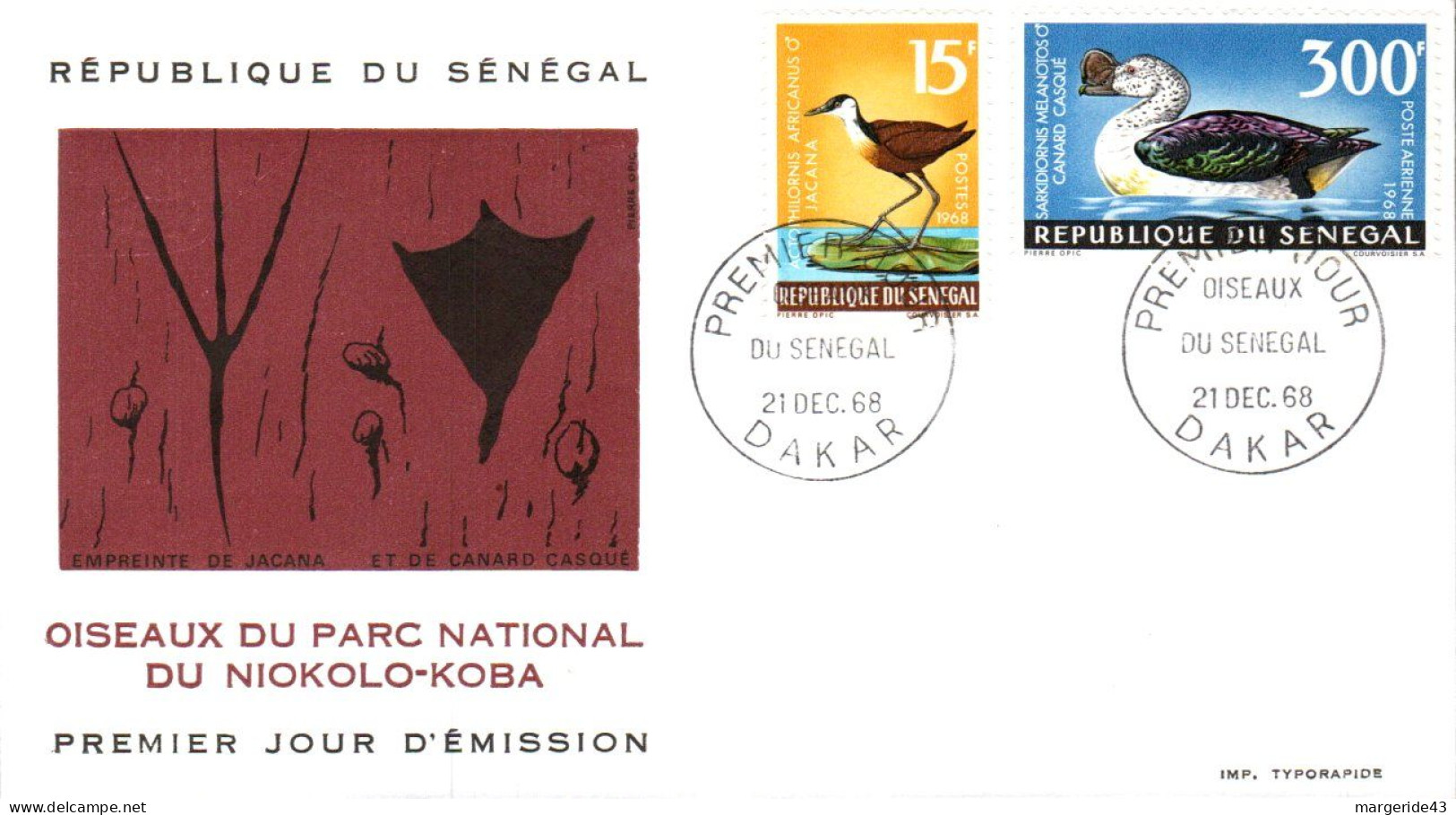 SENEGAL FDC 1968 OISEAUX - Senegal (1960-...)