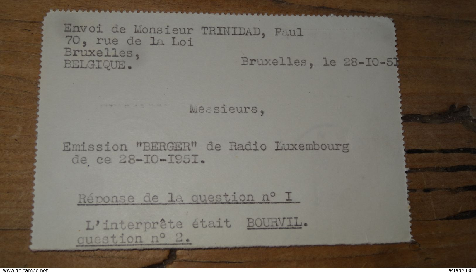 Carte Lettre Bruxelles 1951, Incomplète  ............ Boite1 .............. 240424-255 - Briefe U. Dokumente