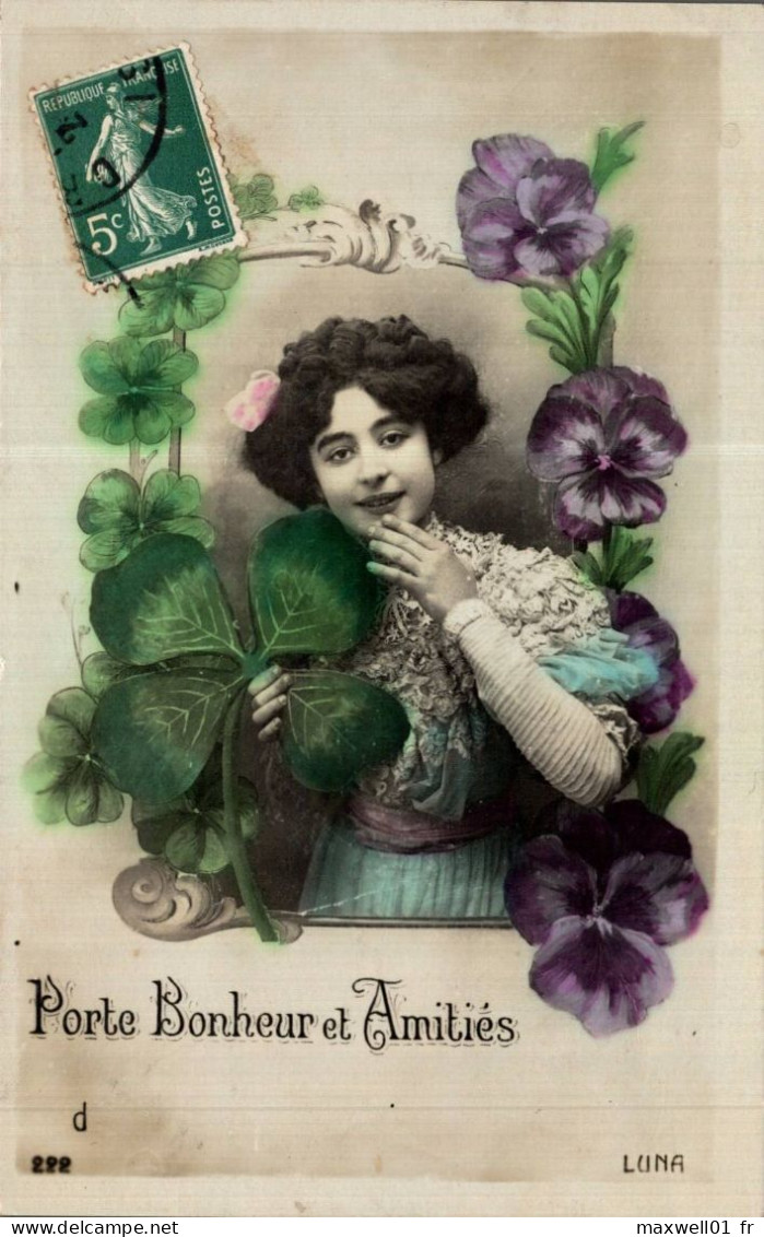 O6 - Carte Postale Fantaisie - Femme - Trèfles - Porte Bonheur Et Amitiés - Luna - Femmes