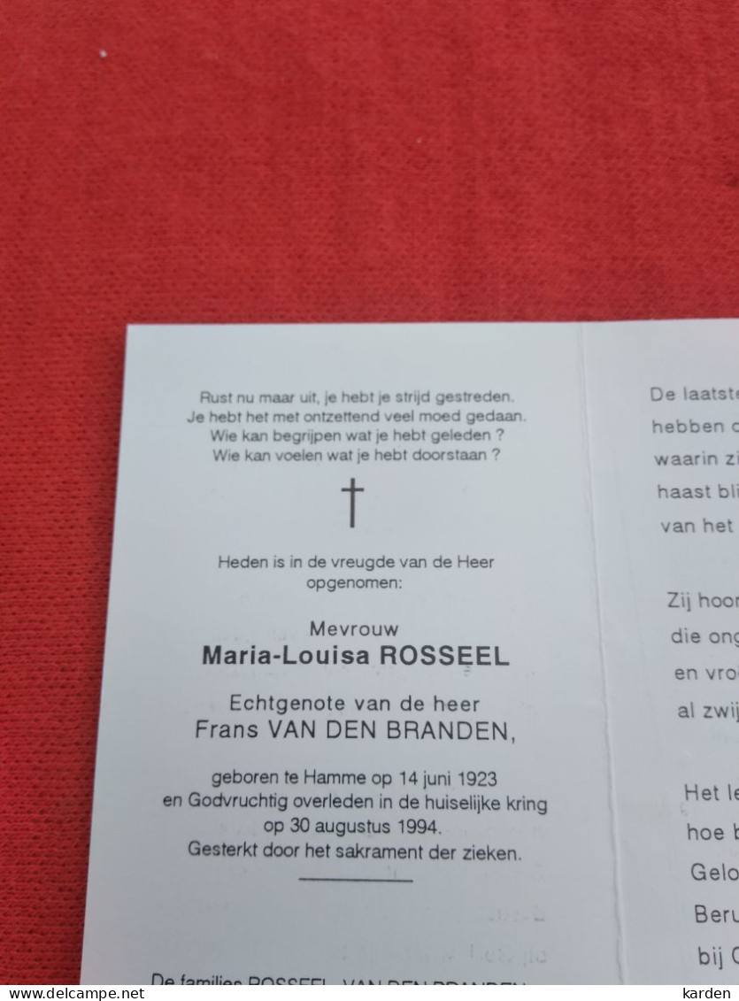 Doodsprentje Marie Louise Rosseel / Hamme 14/6/1923 - 30/8/1994 ( Frans Van Den Branden ) - Religion &  Esoterik