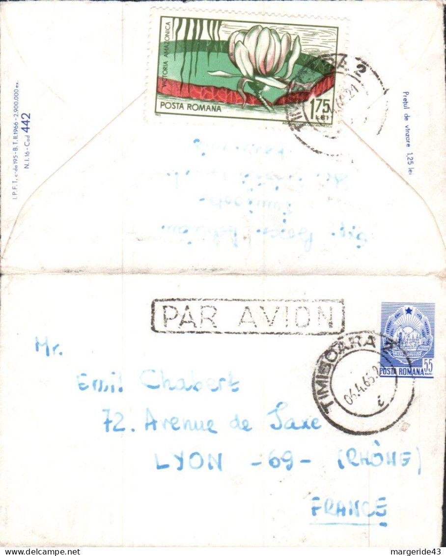 ROUMANIE ENTIER MIGNONETTE POUR LA FRANCE 1957 - Storia Postale