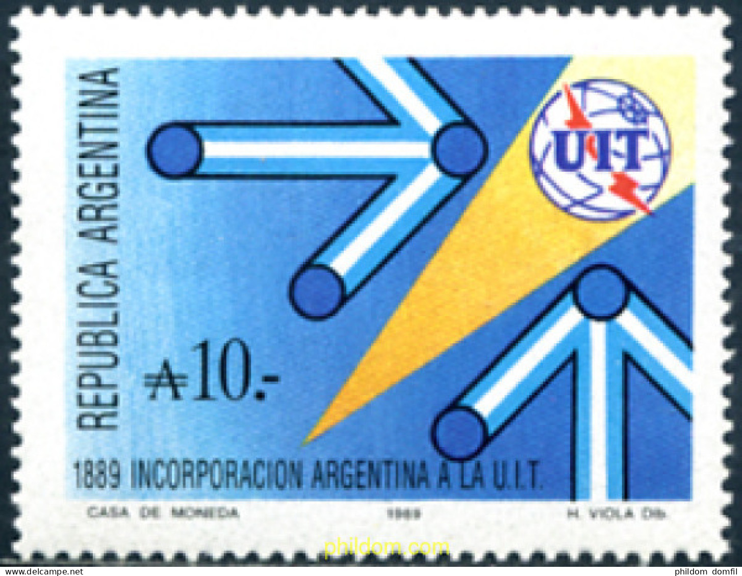 255023 MNH ARGENTINA 1989 CENTENARIO DE LA ADMISION A LA U.I.T. - Nuevos