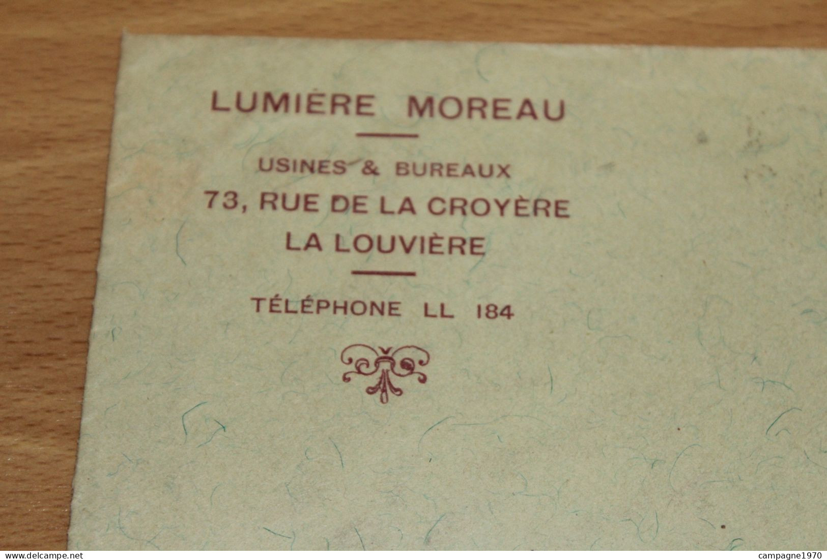 RARE ANCIENNE ENVELOPPE COMMERCIALE - LA LOUVIERE - LUMIERE MOREAU - RUE DE LA CROYERE - 1909 - 1900 – 1949