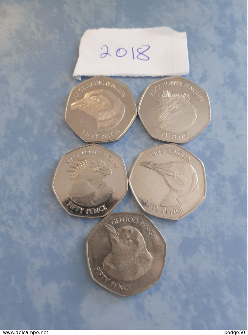 2018 FALKLAND ISLANDS  CIRCULATED 5 X PENGUIN 50p COINS - Falkland