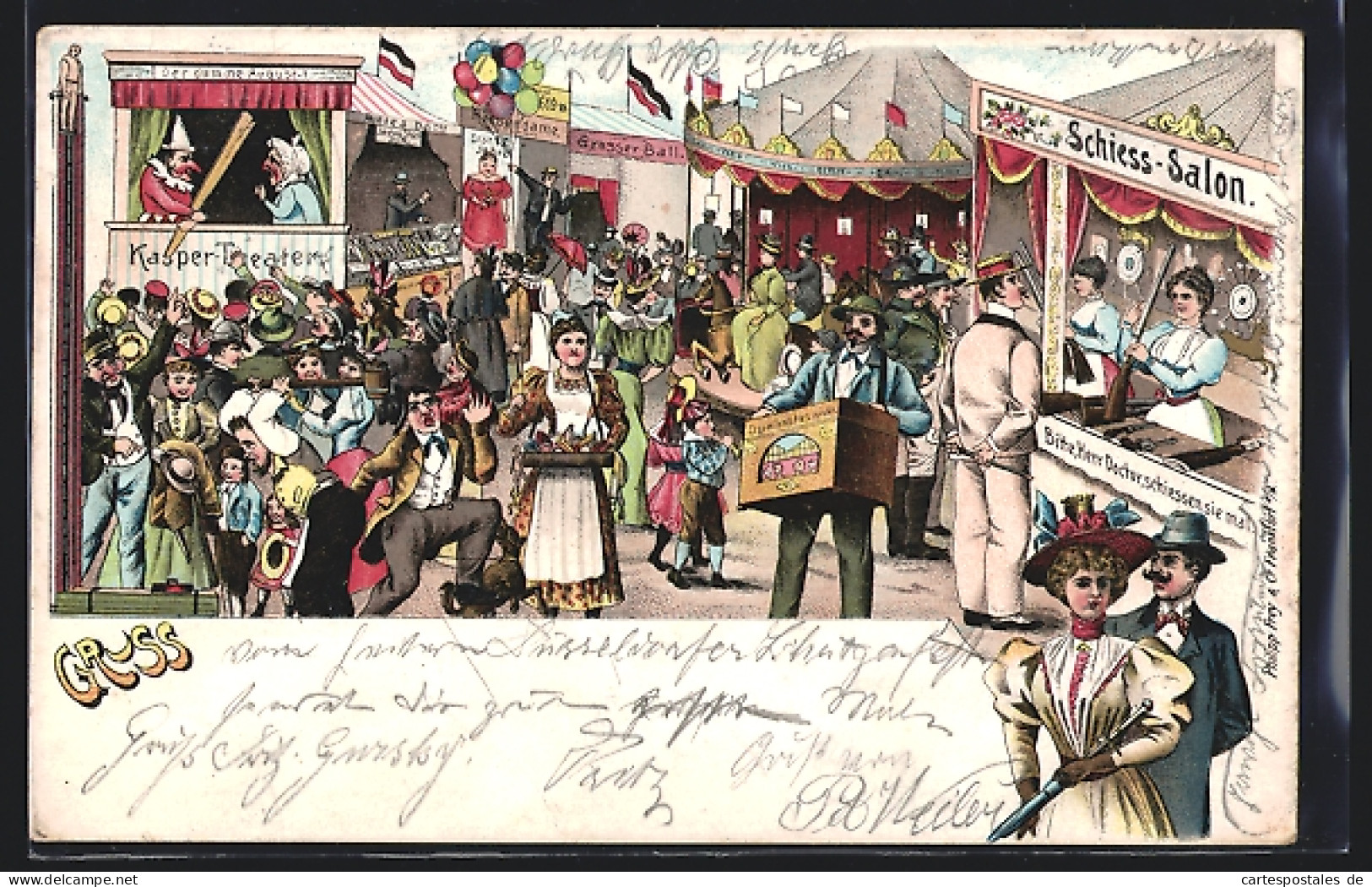Lithographie Lützeler Kirmes 1899, Volksfest, Leierkasten  - Sonstige & Ohne Zuordnung