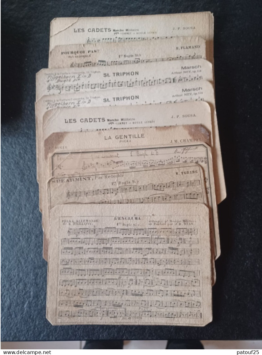 Lot 9 Anciennes Partitions Fanfare 1er Bugle  Année 1900 - Otros & Sin Clasificación