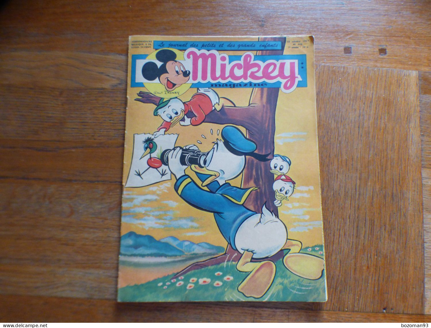 JOURNAL MICKEY BELGE  N° 366 Du 29/08/1957  COVER DONALD ET SES NEVEUX + DAVY CROKETT - Journal De Mickey