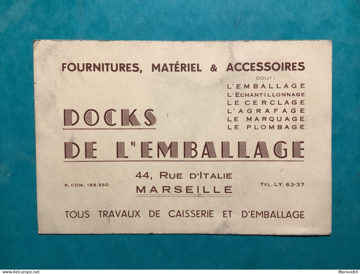 13/ Carte De Visite Marseille .fournitures ,matériel.et Accessoires .docks De L’emballage - Visitekaartjes