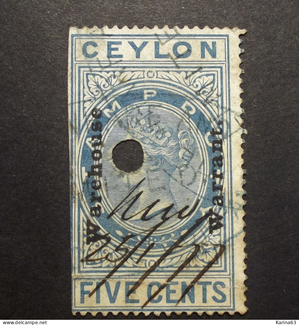 Sri Lanka  Ceylon  -  Perfin - Lochung - Warehouse Warrant  - Cancelled - Sri Lanka (Ceylon) (1948-...)