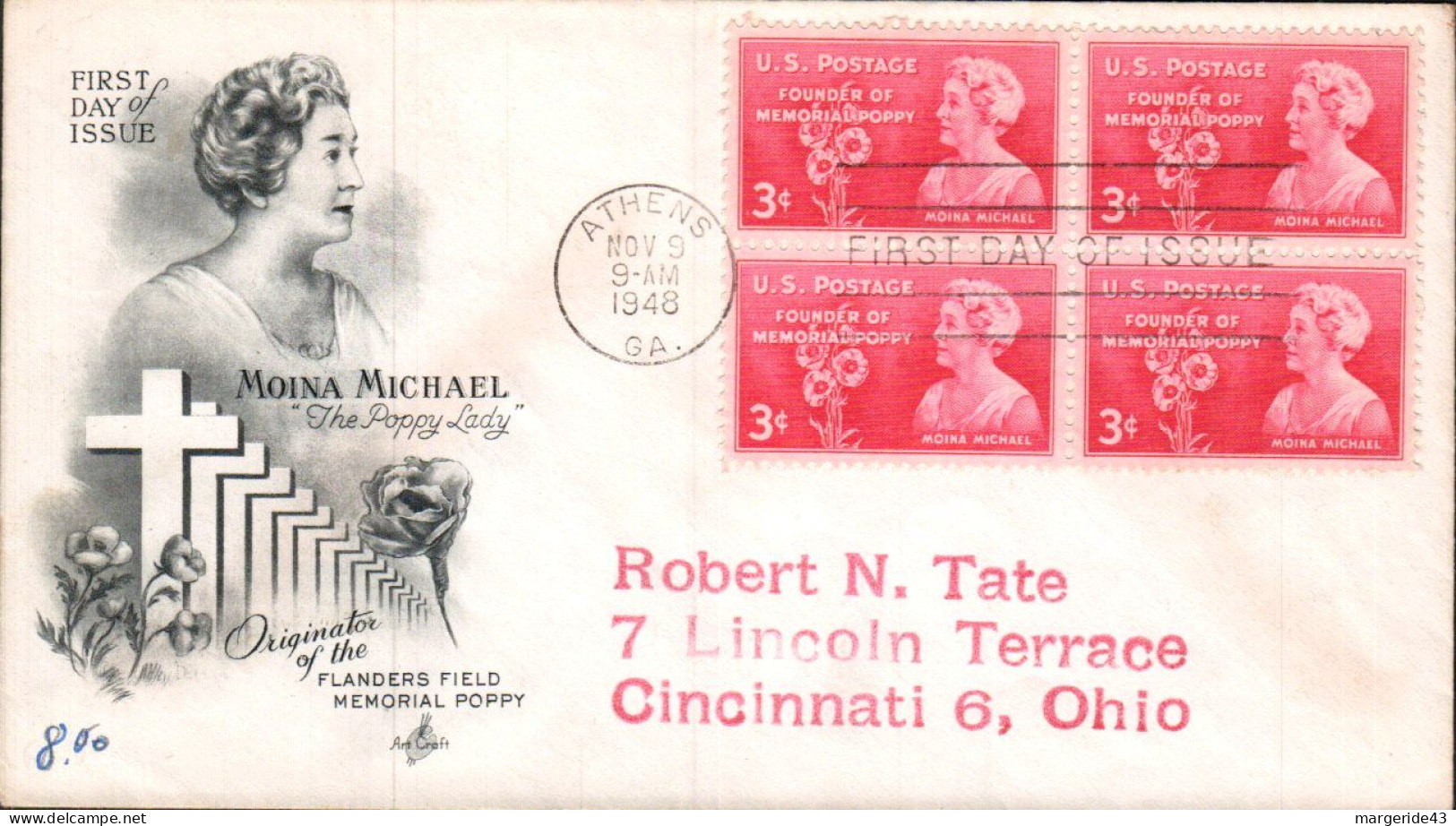 USA ETATS UNIS LETTRE FDC 1948 MOINA MICHAEL - 1851-1940