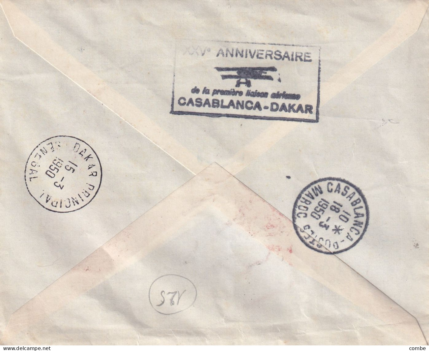 LETTRE. MAROC. 25° ANNIVERESAIRE DE LA PREMIERE LIAISON CASABLANCA/DAKAR. RECOMMANDE CASABLANCA 11 MARS 1950 - Posta Aerea
