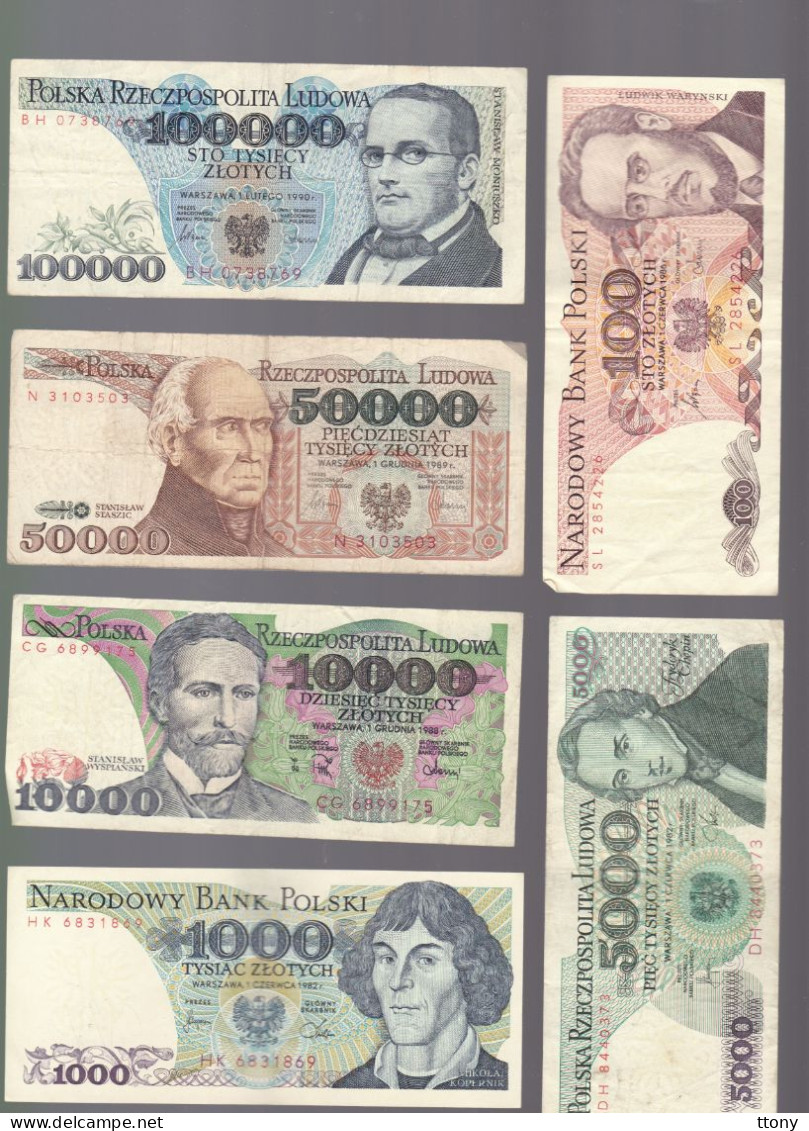 6 Billets De Banque Pologne  100000 Zloty  50000  Zloty  10000 Zloty  5000 Zloty  1000 Zloty  100 Zloty - Otros – Europa