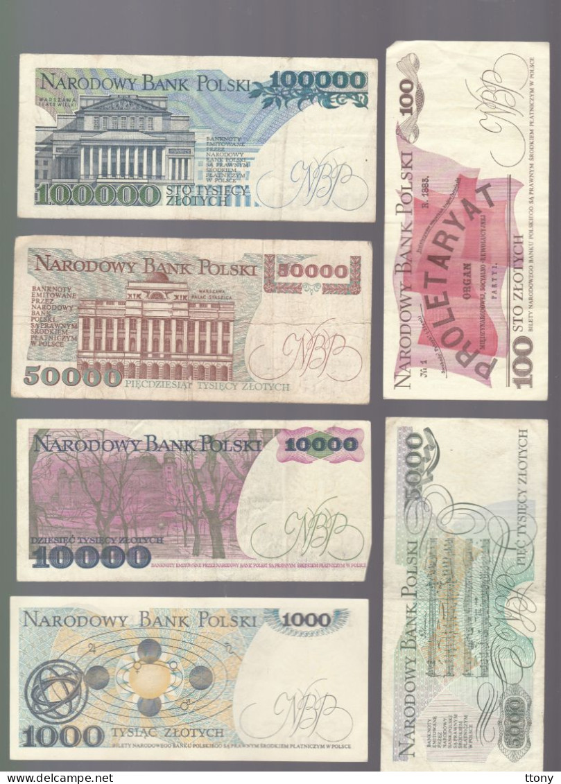 6 Billets De Banque Pologne  100000 Zloty  50000  Zloty  10000 Zloty  5000 Zloty  1000 Zloty  100 Zloty - Other - Europe