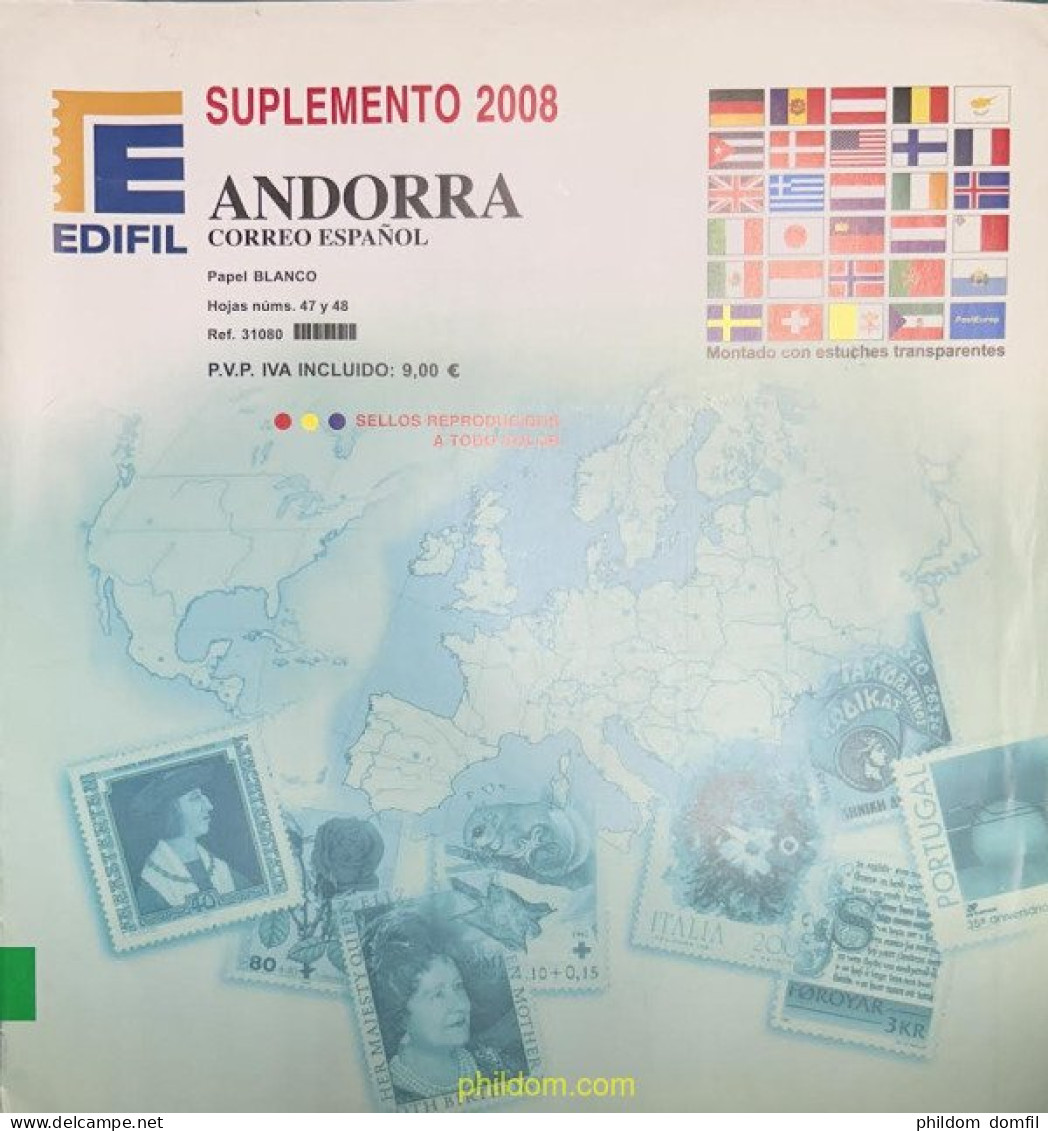 Hoja Suplemento Edifil ANDORRA ESPAÑOLA 2008 Montado Transparente (montadas) - Pre-printed Pages