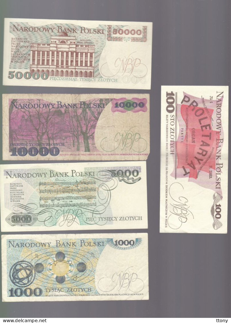 5 Billets De Banque Pologne    50000  Zloty  10000 Zloty  5000 Zloty  1000 Zloty  100 Zloty - Otros – Europa