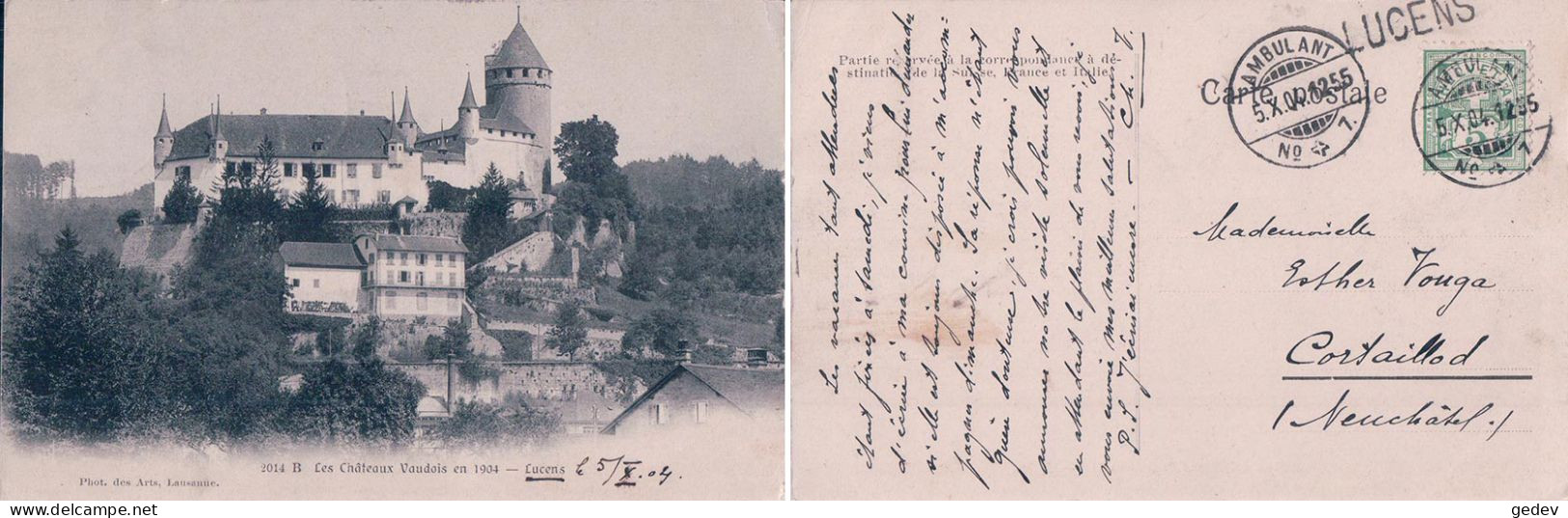 Les Châteaux Vaudois, Lucens, Cachet Linéaire LUCENS (5.10.1904) - Lucens