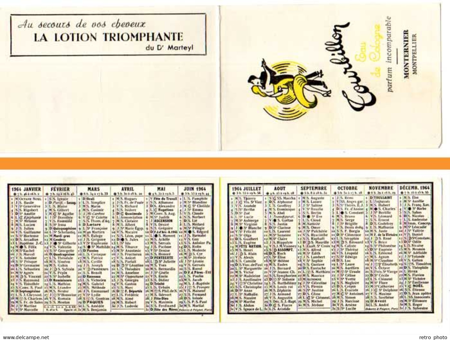 Carte Parfumée, Tourbillon, Eau De Cologne, Monternier, Montpellier (dépliante, Calendrier 1964) (état) - Profumeria Moderna (a Partire Dal 1961)