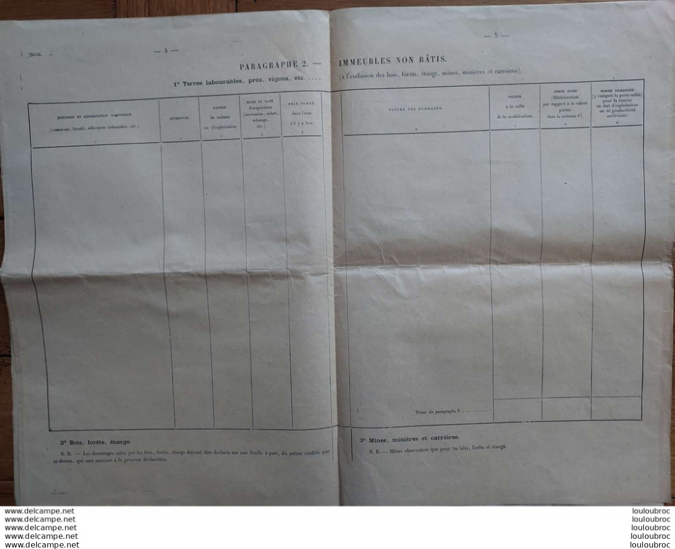 DECLARATION DE DOMMAGES DE GUERRE 3EME  CATEGORIE 8 PAGES - 1914-18