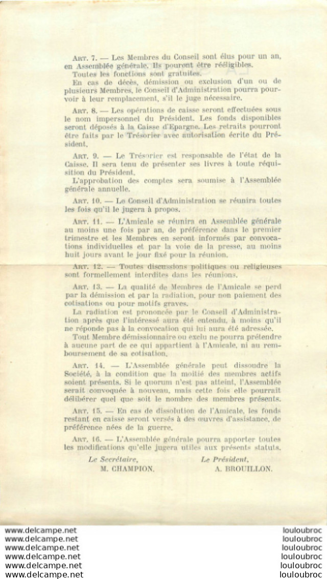 LA SIDI BRAHIM STATUTS AMICALE DES ANCIENS CHASSEURS A PIED ET ALPINS - Otros & Sin Clasificación