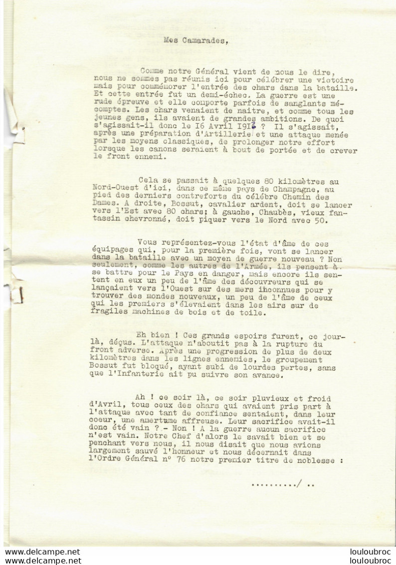 PRISE D'ARMES DE LA 2e DIVISION CUIRASSEE LE 15 AVRIL 1940  COMMEMORATION BATAILLE DU  16 AVRIL 1917  4 PAGES - Andere & Zonder Classificatie