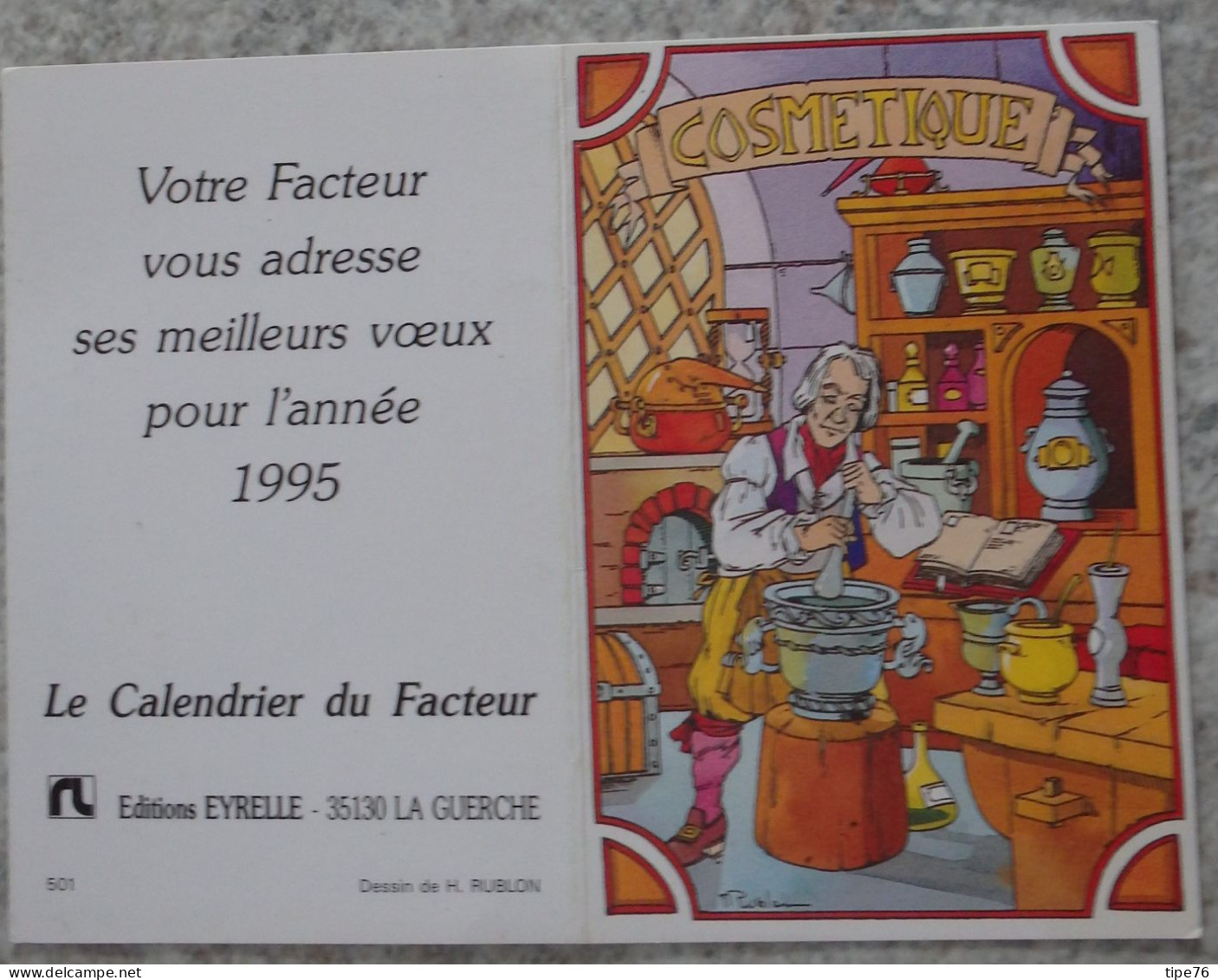 Petit Calendrier Poche 1995 Dessin Rublon Cosmétique - Voeux Facteur  éditions Eyrelle - Small : 1991-00