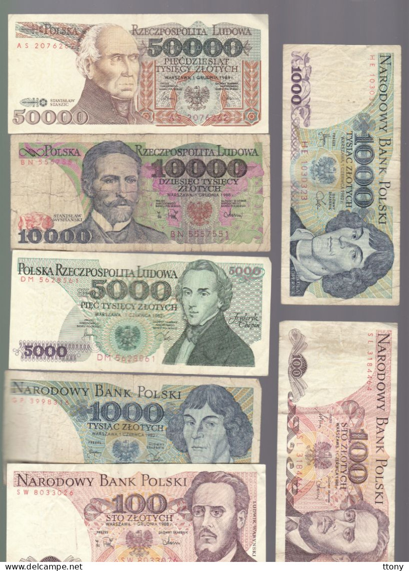 7 Billets De Banque Pologne    50000  Zloty  10000 Zloty  5000 Zloty  1000 Zloty  100 Zloty - Autres - Europe