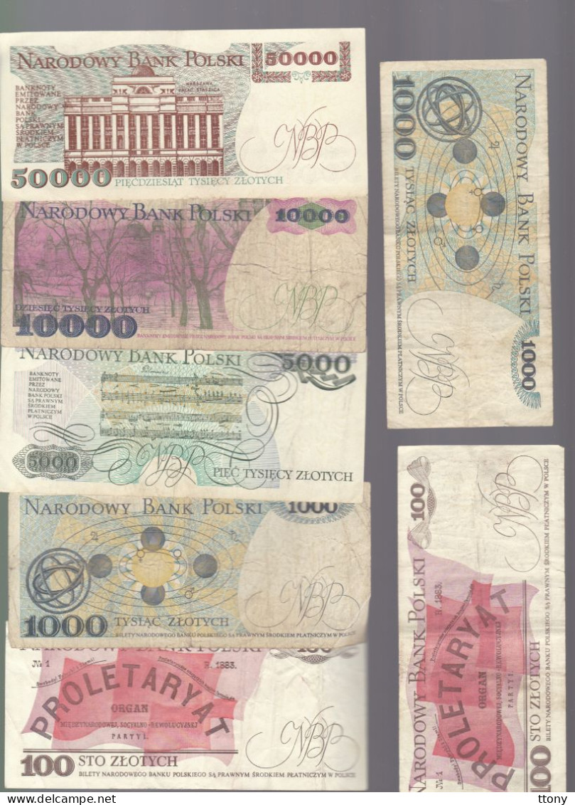 7 Billets De Banque Pologne    50000  Zloty  10000 Zloty  5000 Zloty  1000 Zloty  100 Zloty - Altri – Europa