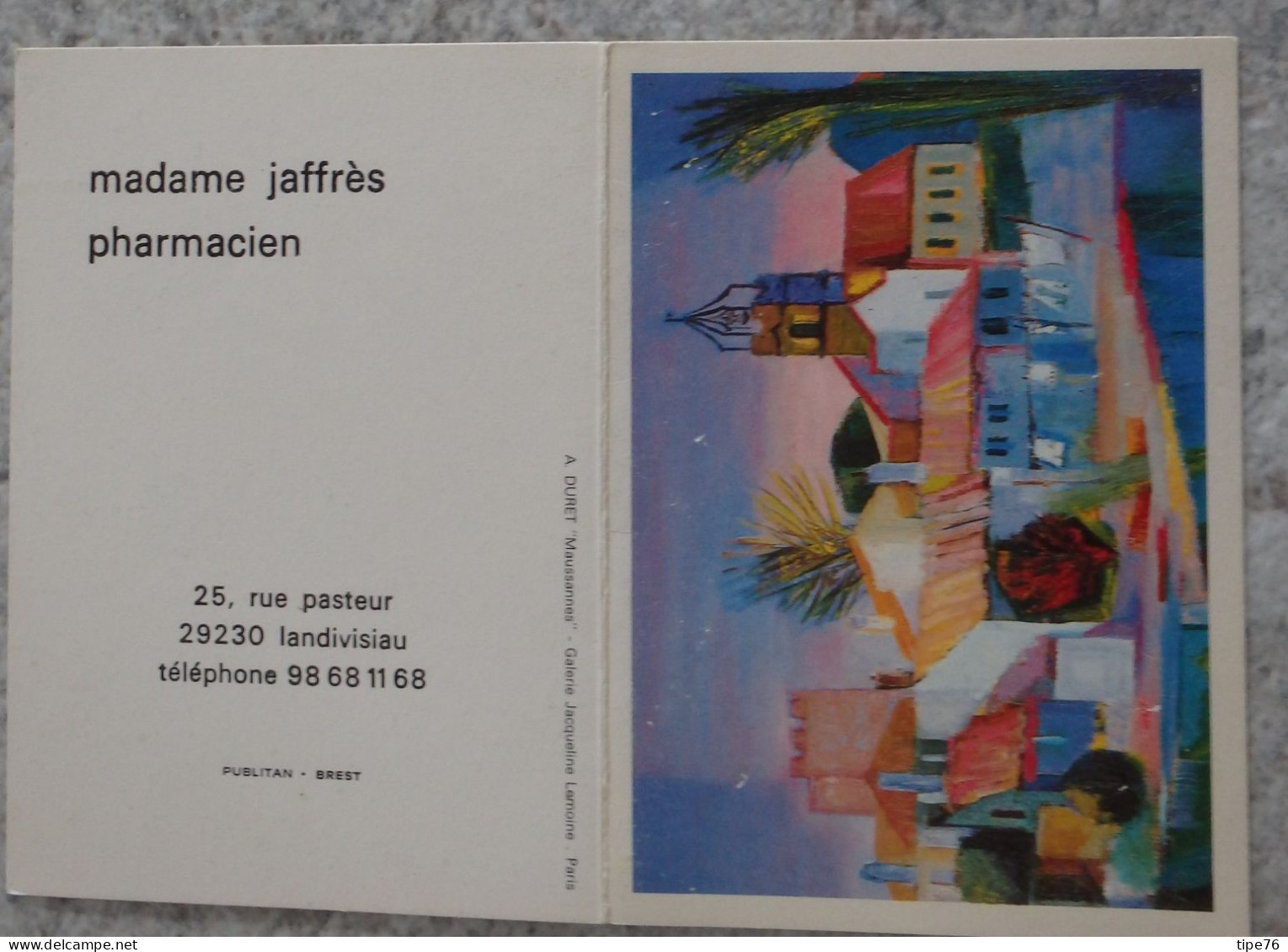 Petit Calendrier Poche 1987 Peinture Duret Maussanes - Pharmacie Landivisiau Finistère - Kleinformat : 1981-90