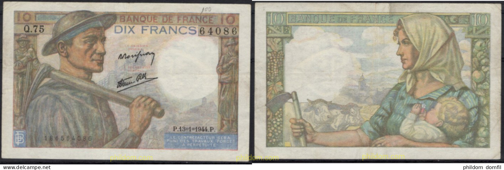 8573 FRANCIA 1944 FRANCE 10 FRANCS 1944 - Autres & Non Classés