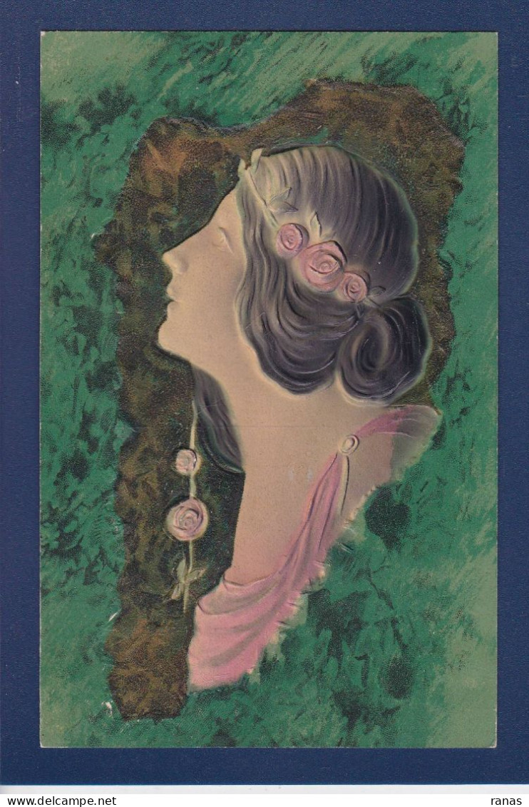 CPA Art Nouveau Gaufrée Embossed Femme Woman Circulée - Avant 1900