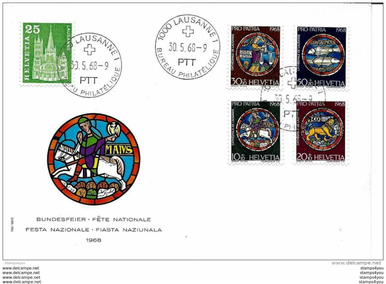 69 - 87 -  Enveloppe Avec Série Pro Patria 1968 - Cachets à Date De Lausanne 1968 - Cartas & Documentos