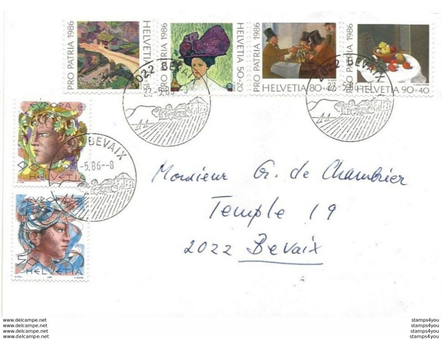 100 - 29 - Emveloppe Avec Série Pro Patria - Cachets Illustrés Bevaix 1986 - Cartas & Documentos