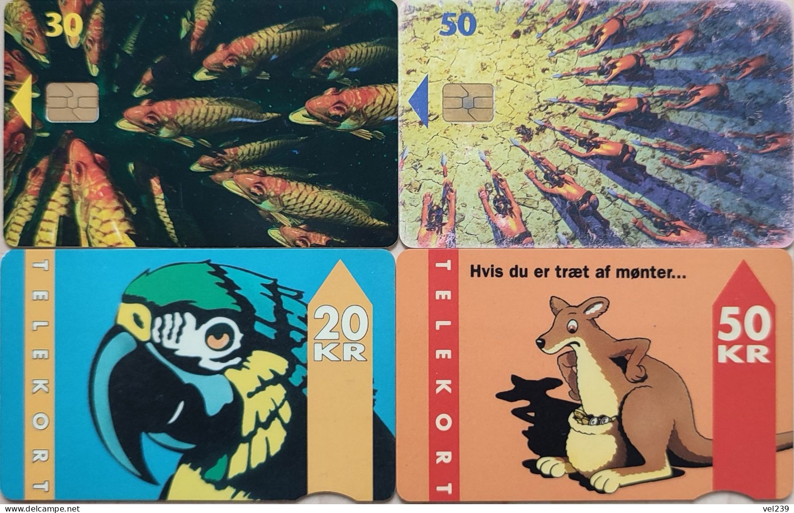 4 Cards. Kangaroo. Parrot. Fish - Danemark