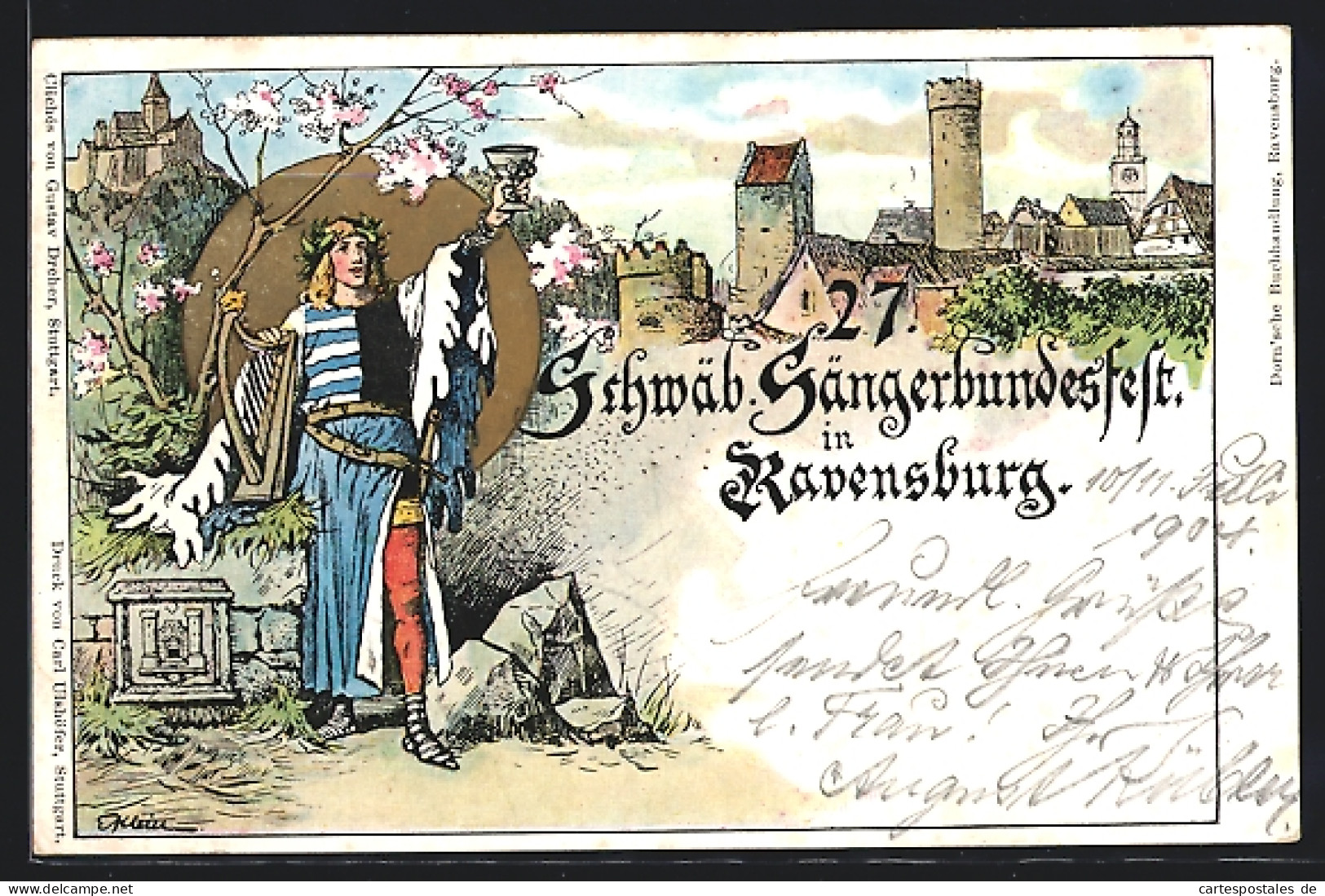 Lithographie Ganzsache PP27C52 /02: Ravensburg, 27. Schwäbisches Sängerbundesfest 1904, Festpostkarte  - Postkarten