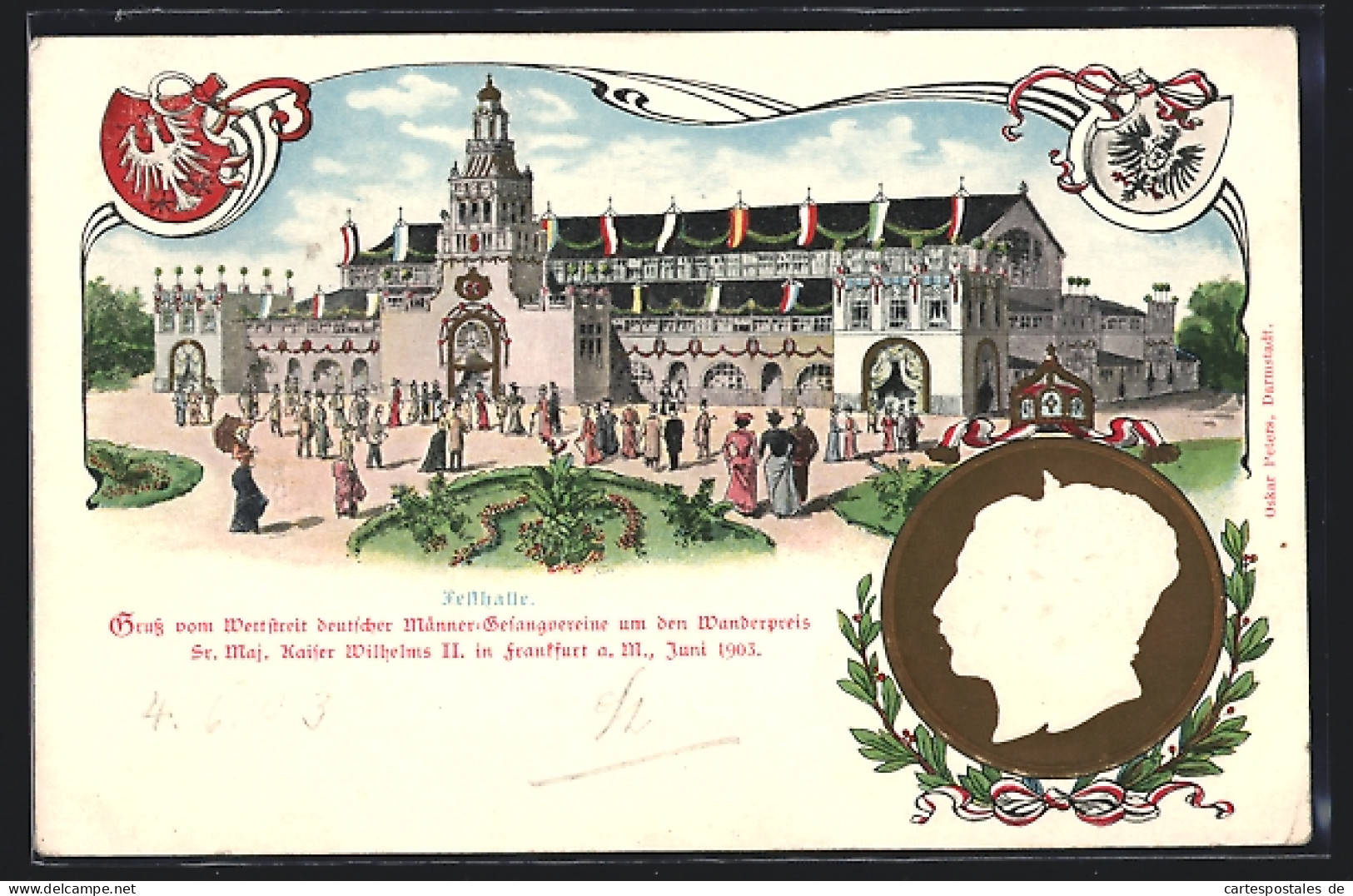 AK Ganzsache PP27C31 /01: Frankfurt, Wettstreit Deutscher Männer-Gesangsvereine 1903, Festhalle  - Postkarten